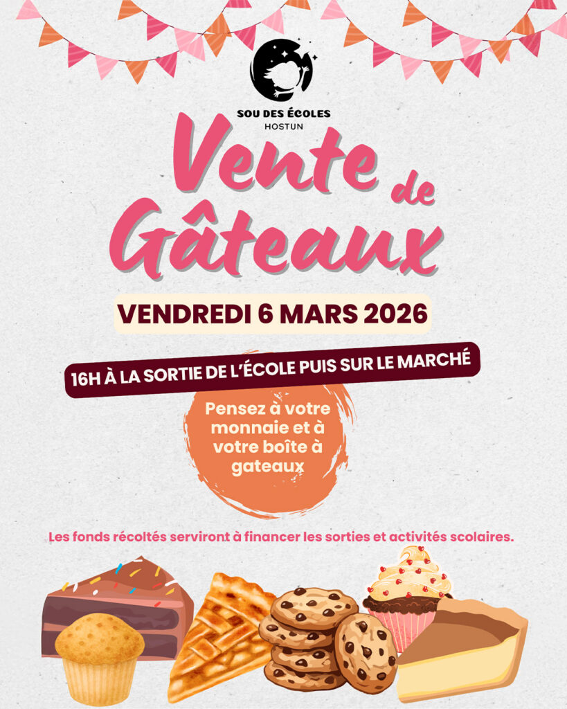 Vente de gâteaux le vendredi 6 mars 2026